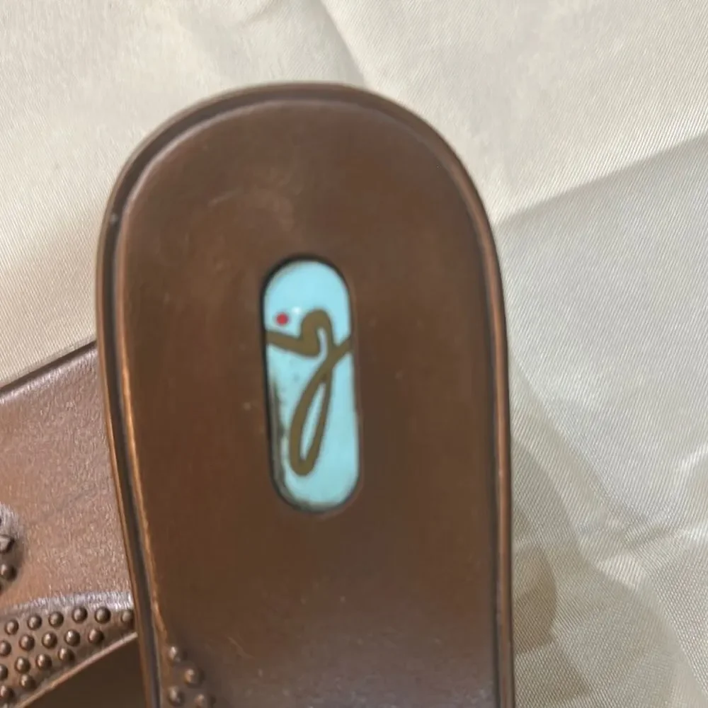 OKA b. Brown/Bronze Bow Women's Slide Sandals Size 6